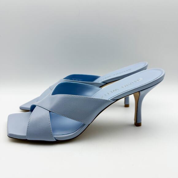 Stuart Weitzman Womens Carmen 75 Slides US 9 Light Blue Leather Heel NIB - Picture 10 of 14